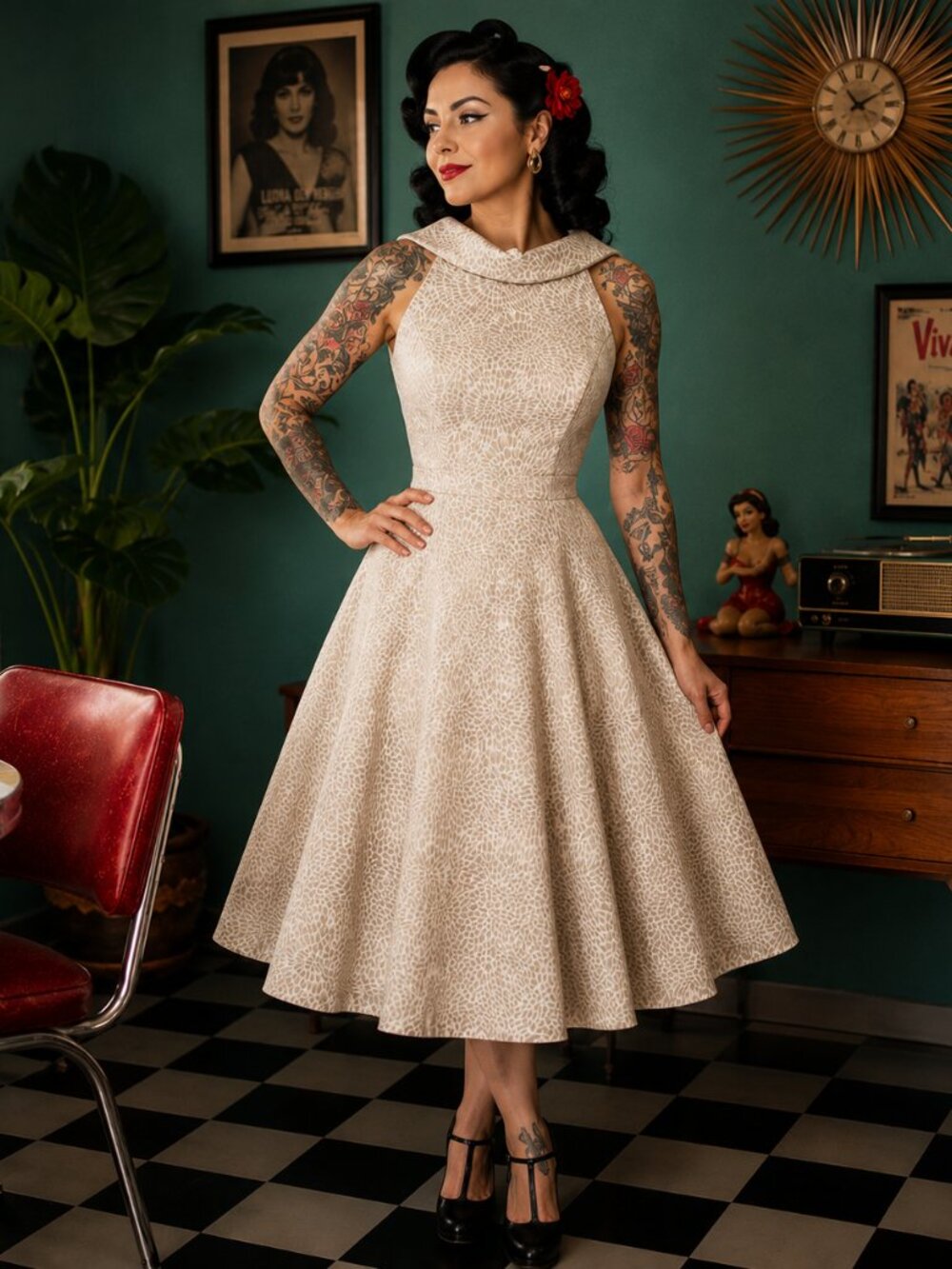 David's Bridal Ivory Metallic Jacquard Vintage Inspired Cocktail Dress